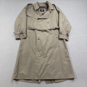 Vintage Bugatti Trench Coat Men's 2XL Khaki Double Breasted Belted Long Overcoat